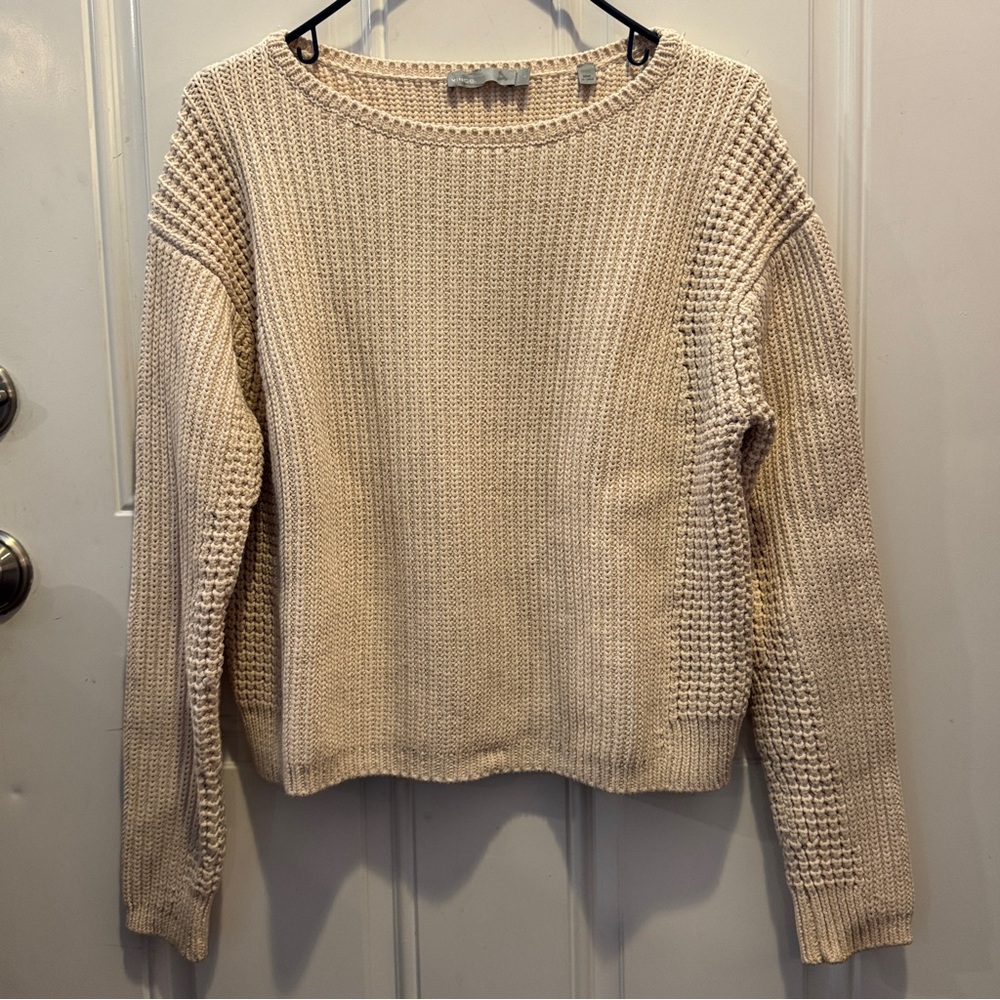 VINCE Knit Neutral Tan Cream Sweater Pullover Cozy Size L